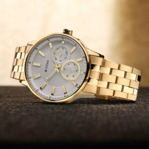Opulent White Dial Golden Stainless Steel Strap Watch